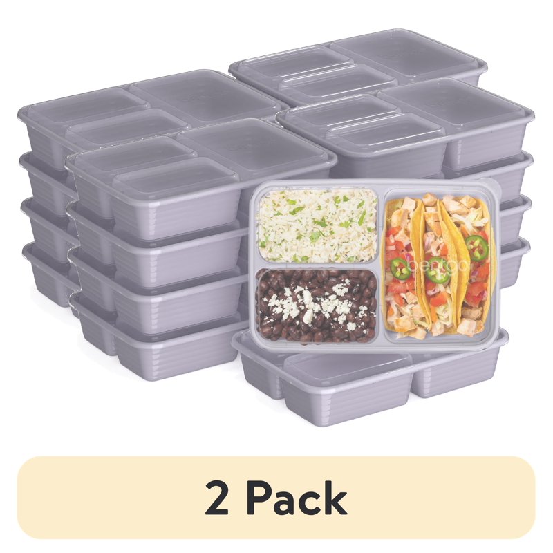 Bentgo Prep 3-Compartment Meal Prep Containers - Lilac, 2 Pack