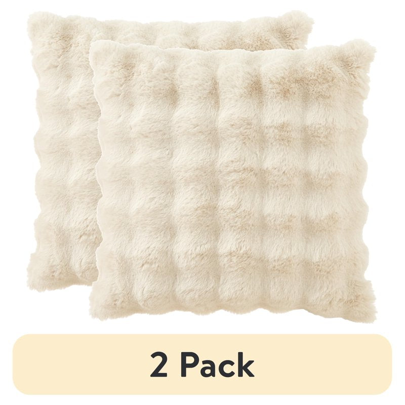 2-Pack Bubble Fur Decorative Throw Pillow 22x22 Papyrus Beige - Soft Cozy Accent
