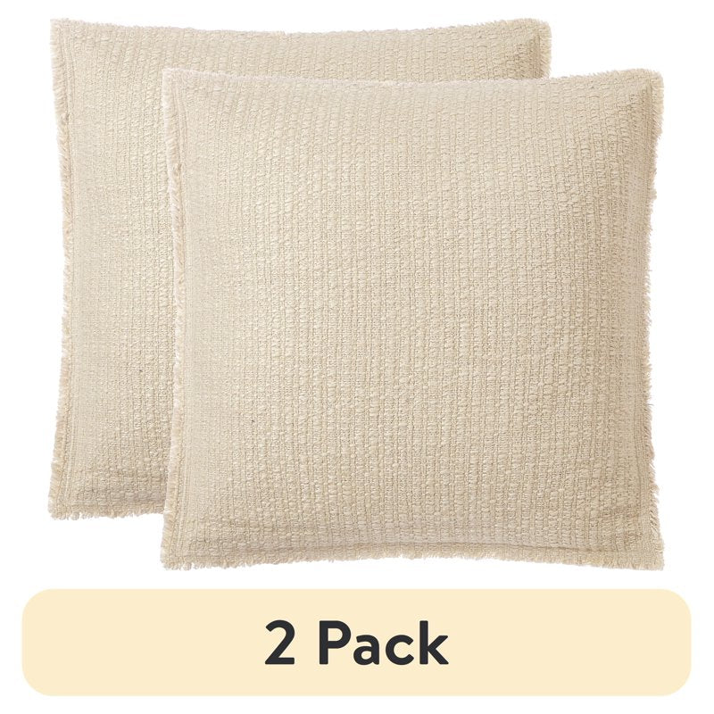 Beige Decorative Throw Pillow 22x22 inches - Geometric Textured Accent Cushion - 2 Pack