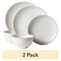 12-Piece Stoneware Dinnerware Set - Cream, 2 Pack