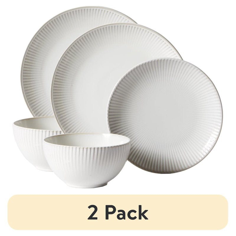 12-Piece Stoneware Dinnerware Set - Cream, 2 Pack
