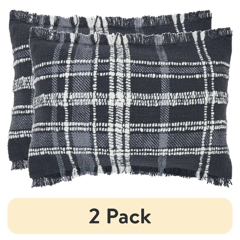 Black 2-Pack 14x20 Inch Cotton Rich Decorative Pillow with Fringe Trim