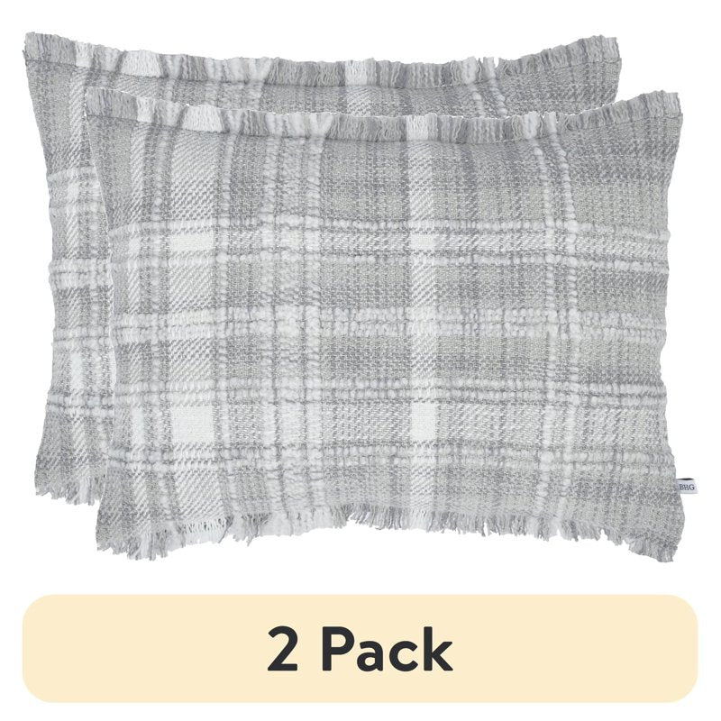 Silver Plaid Cotton-Rich Decorative Pillow 14x20 Set of 2 - Lulu