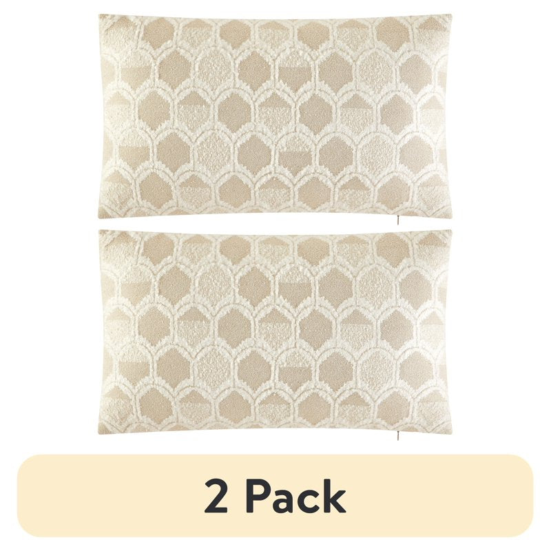 2 Pack Decorative Throw Pillows - 14x24 Inch Beige Geometric Accent Cushions