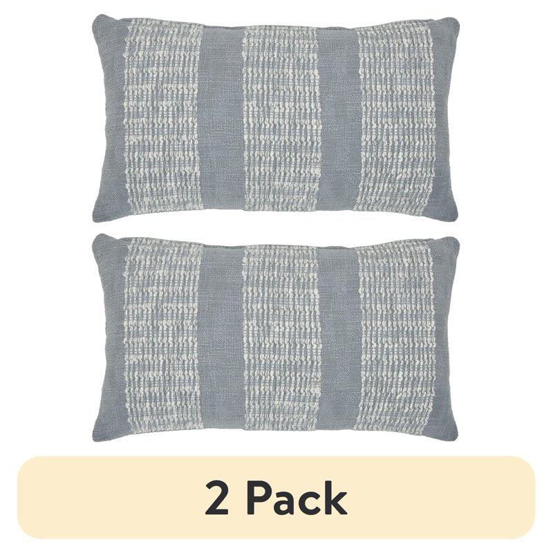2 Pack Grey Textured Panel Stripe Cotton-Rich Decorative Pillows - 14x24 Inches