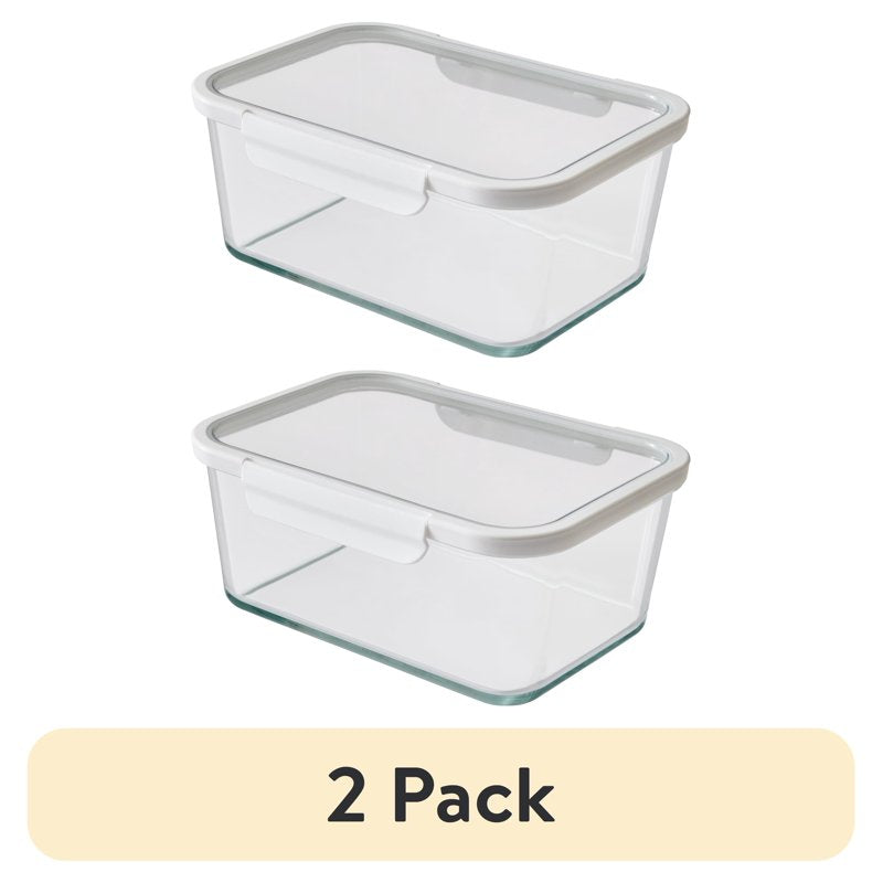 14 Cup Rectangle Glass Food Storage Container Set - 2 Pack