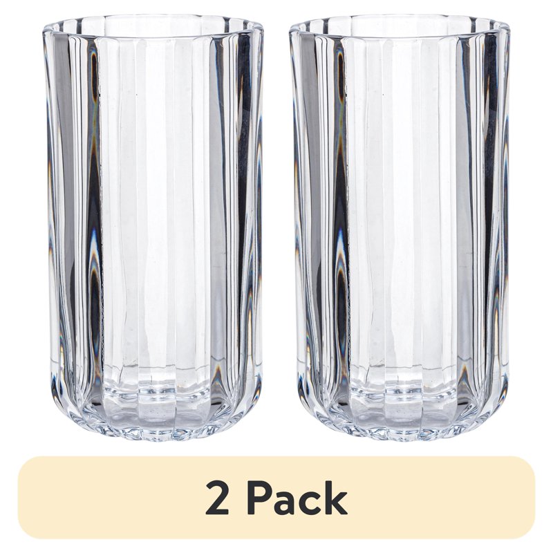14 oz Fluted Glass Tumblers - Clear, 2 Pack
