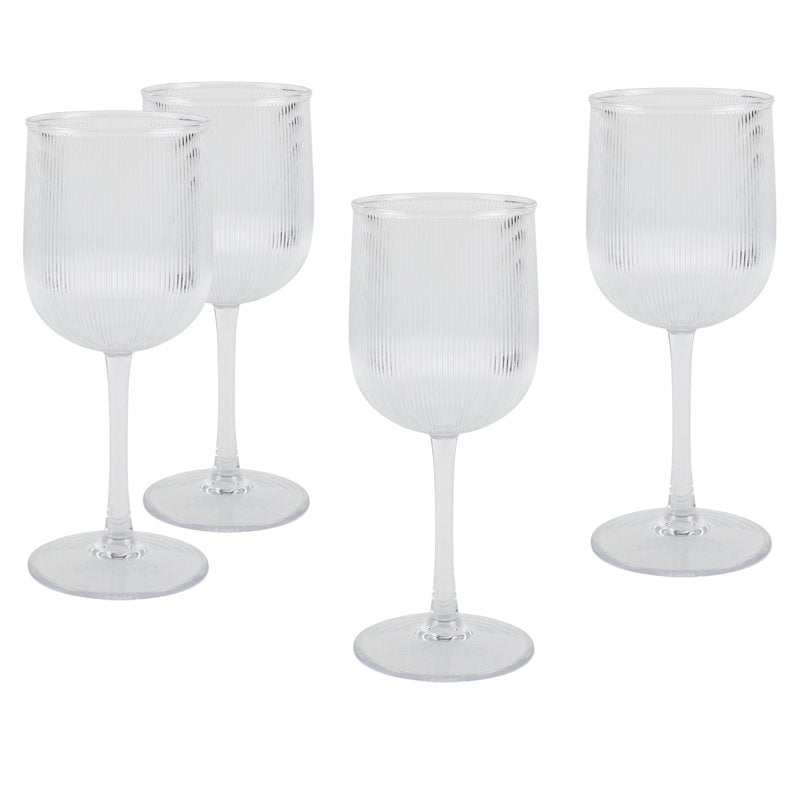 4-Piece Clear Ribbed Tritan Wine Glass Set - 2 Pack