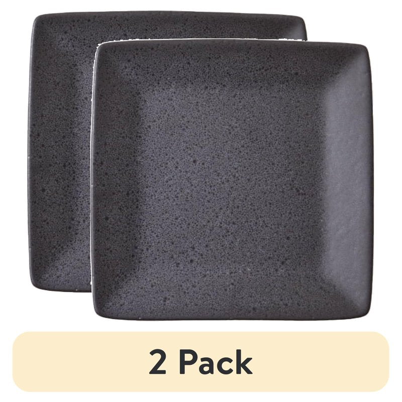 Stoneware Salad Plates - 2 Pack Dark Gray Square Design