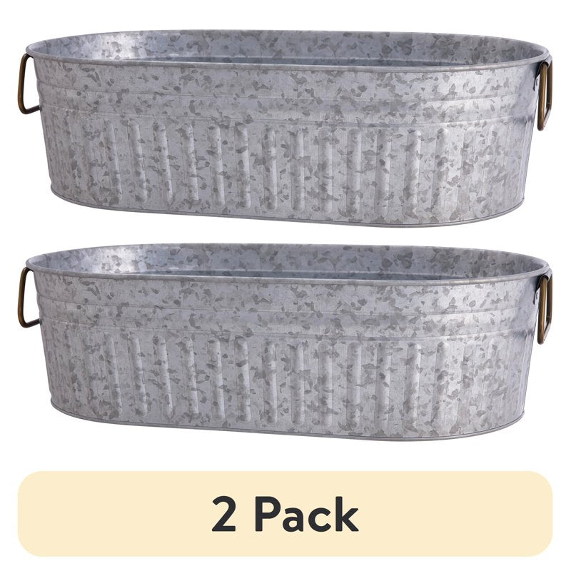 Galvanized Oval Tub - 2 Pack, 20.27" W x 11.22" D x 5.70" H