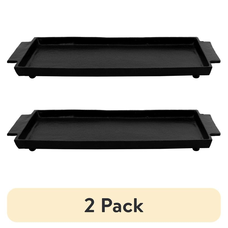 Cast Iron Finish Tray - Rustic Black Decorative Tray (2 Pack)