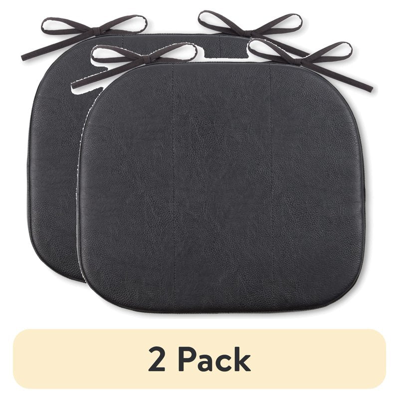 Faux Leather Memory Foam Chair Pads - Black, 2 Pack