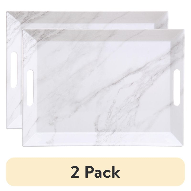 Marble Print Melamine Handled Tray - 2 Pack