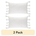 White Boucle Oblong Decorative Throw Pillow with Fringe - 14x24in, 2 Pack