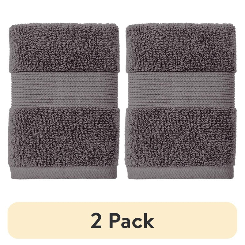 (2 Pack) Soft Cotton Washcloths - Grey Flannel, Signature, Absorbent & Fluffy