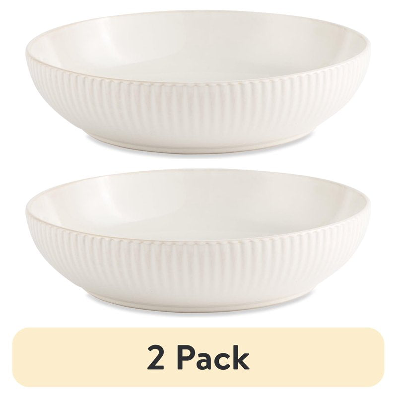 Cream Stoneware Low Bowl - 2 Pack, Sawyer Collection