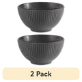 Stoneware Cereal Bowls - 2 Pack, Grey Ribbed Design