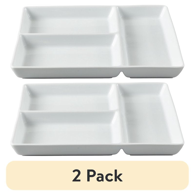 Rectangular Divided Tray - White Porcelain, 2 Pack