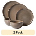 12-Piece Stoneware Dinnerware Set for 4 - Brown, 2 Pack