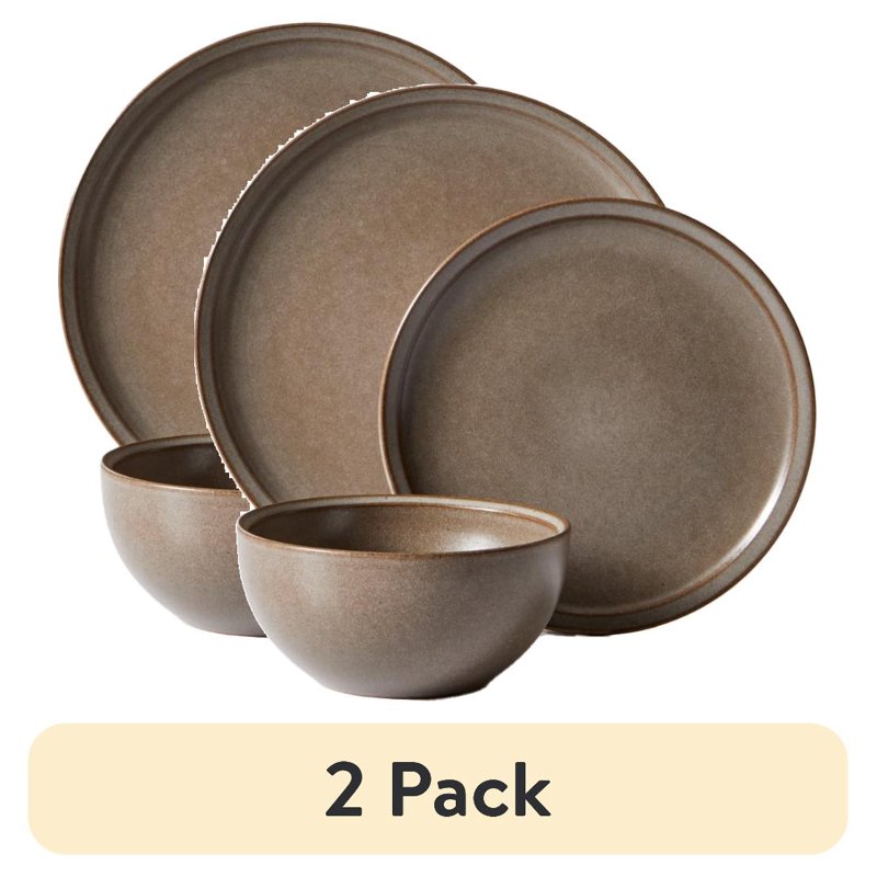 12-Piece Stoneware Dinnerware Set for 4 - Brown, 2 Pack