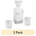 Diamond-Cut Glass Decanter Set with 2 Old Fashioned Glasses - 2 Pack