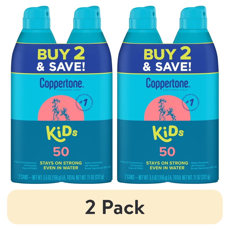 Kids Sunscreen Spray SPF 50 - Broad Spectrum Protection, 2 Pack