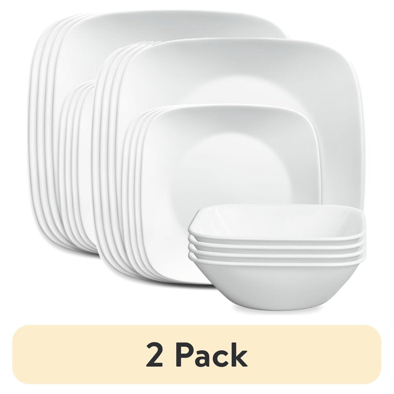 Corelle Pure White Square 12-Piece Dinnerware Set - 2 Pack