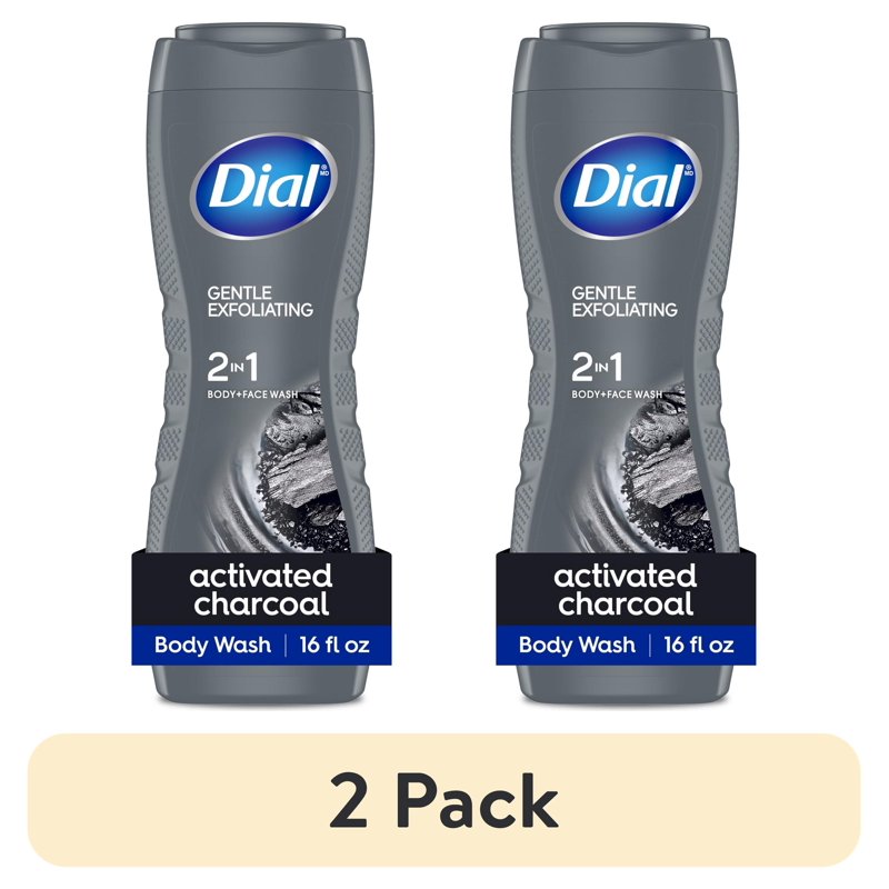2-Pack Gentle Exfoliating Men's 2-in-1 Body & Face Wash with Activated Charcoal - 16 fl oz