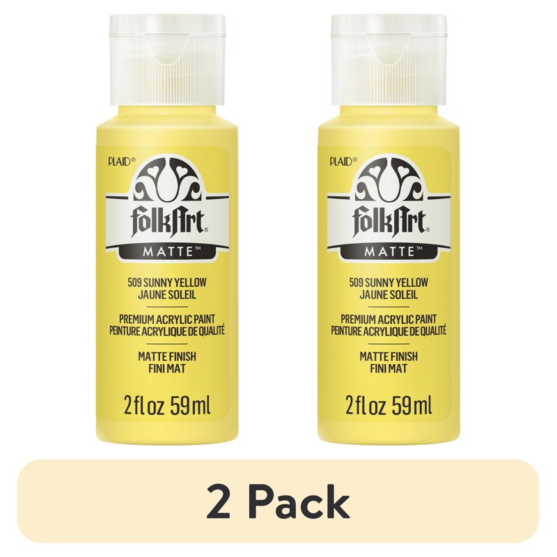(2 Pack) FolkArt Acrylic Craft Paint - Sunny Yellow, Matte Finish, 2 fl oz - Art & Crafting Supplies