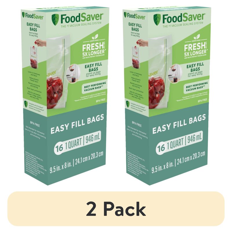 Vacuum Seal Bags - FoodSaver Easy Fill, 1 Quart, 16 Count - 2 Pack