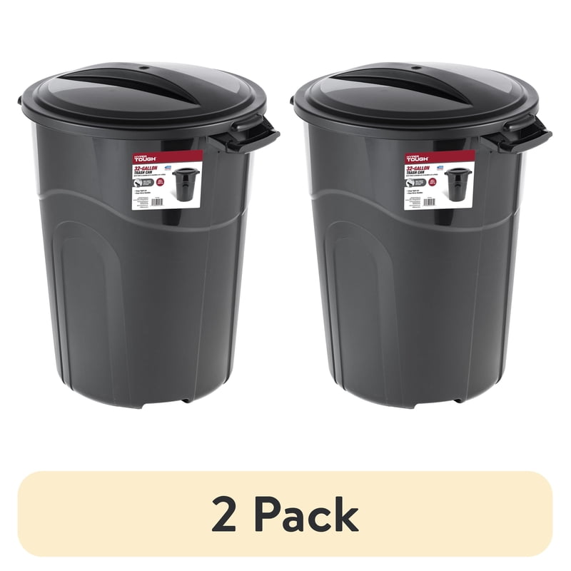 32 Gallon Plastic Trash Can with Click Lock Lid - 2 Pack