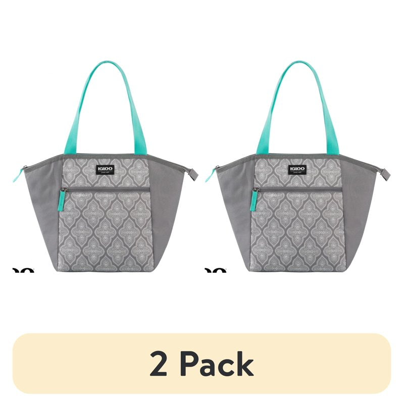 Insulated Lunch Tote Bag Cooler - 14 Can Capacity - Gray & Teal (2 Pack)