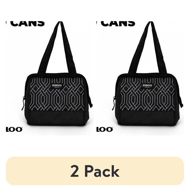 Insulated Lunch Tote Cooler - 2 Pack, 9 Can Capacity, Black & White