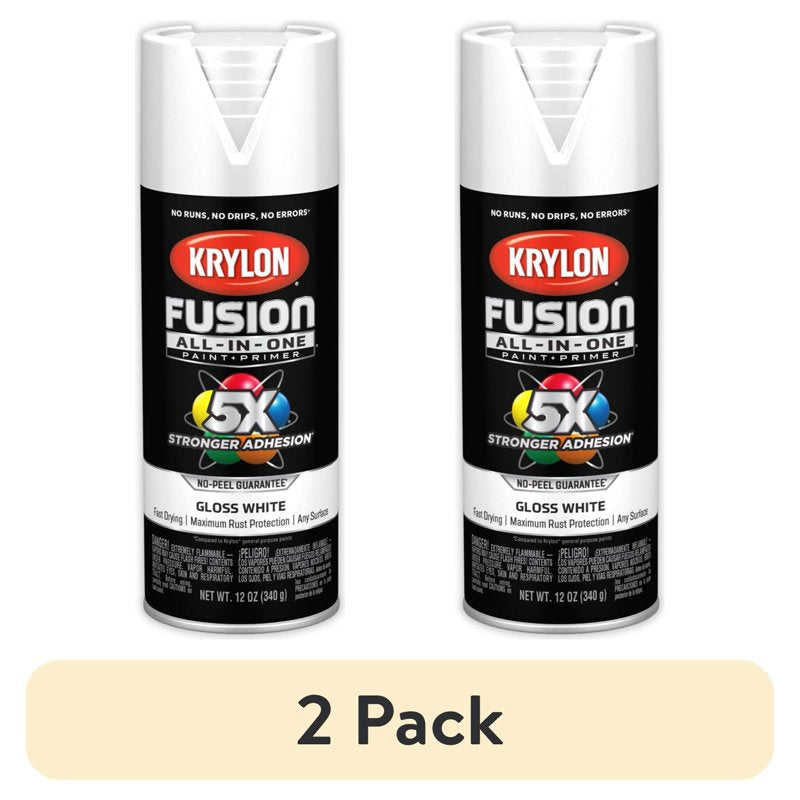 Krylon Fusion All-In-One Spray Paint - Gloss White, 12 oz, 2 Pack