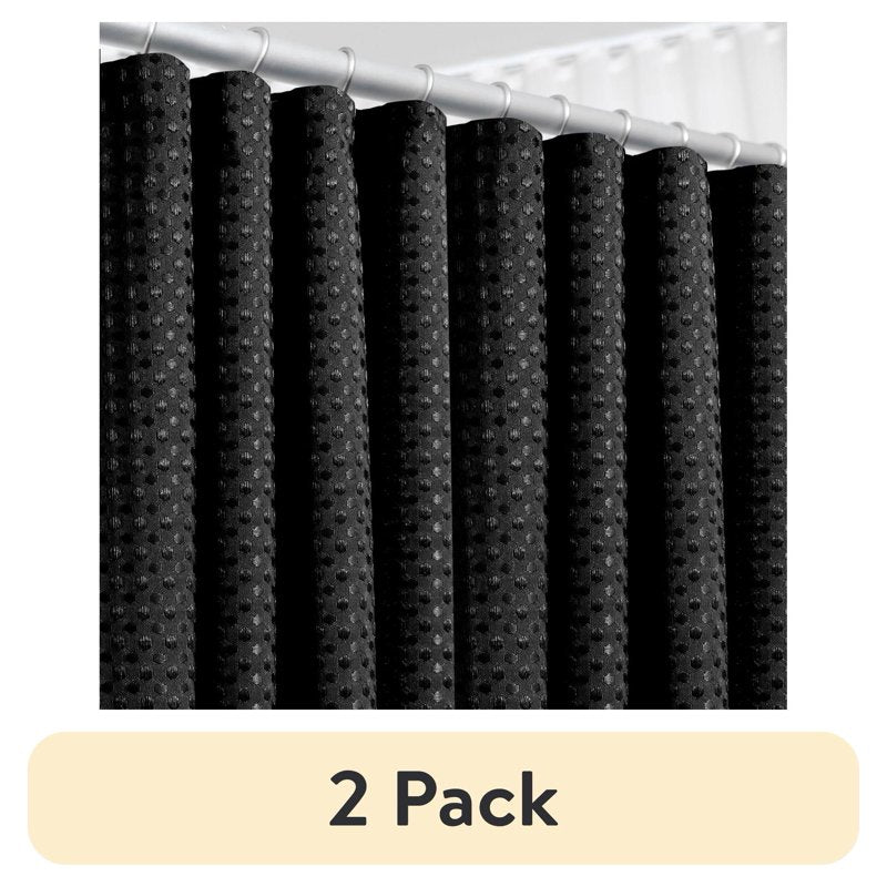2 Pack Black Waffle Weave Heavy Duty Shower Curtains 72x72 Inches - Hotel Luxury Style