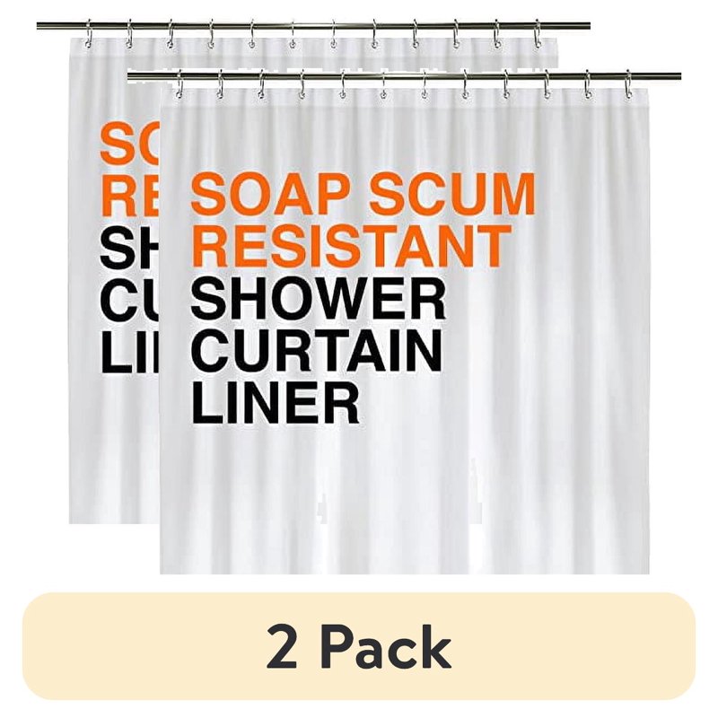 (2 Pack) Heavy Duty PEVA Shower Curtain Liners - 72 x 72 Inches, Waterproof & Mildew Resistant