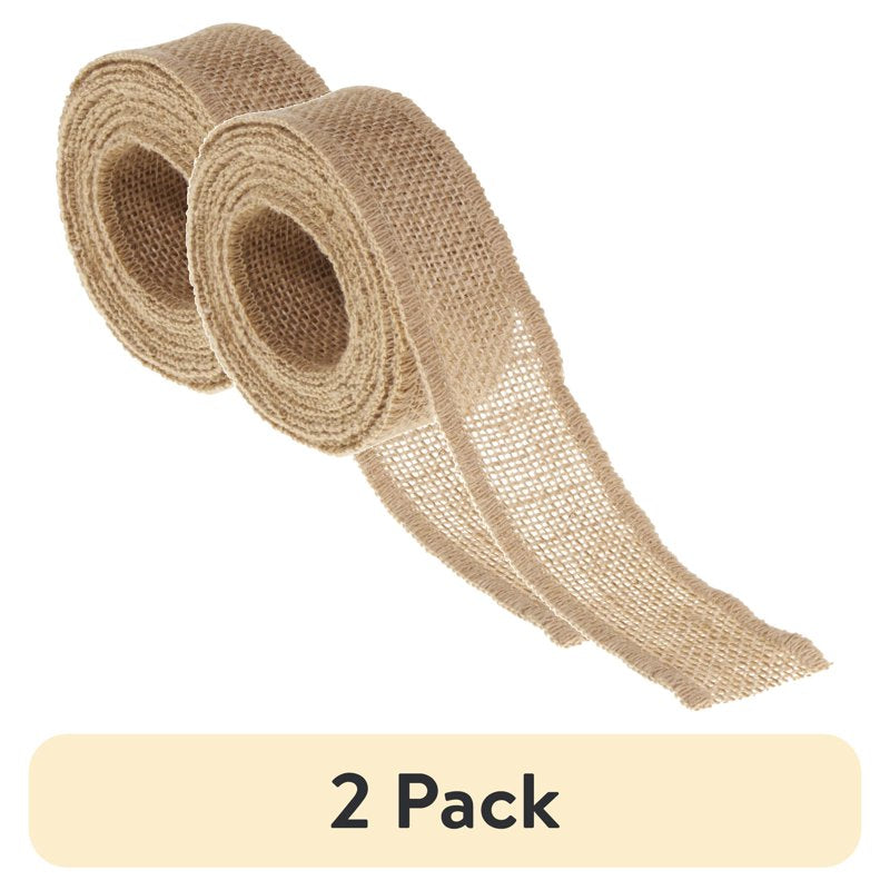 Natural Burlap Ribbon Set - 2 Pack, 1.5W x 3 Yards, Gold Tinsel & Natural Colors with Variation of Natural & Natural Gold Tinsel 2 Pack