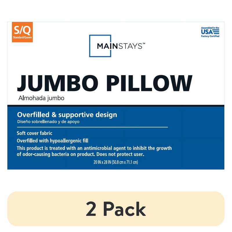 Mainstays Mega Bed Pillow Set - 2 Pack Standard/Queen Hypoallergenic