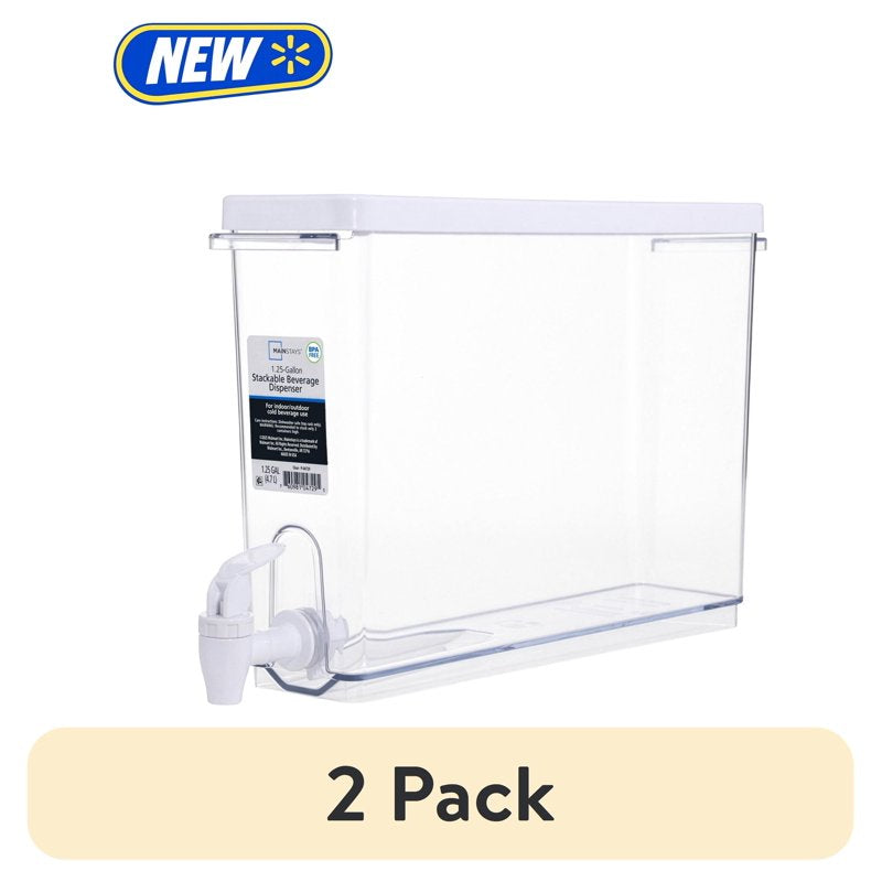 1.25 Gallon Drink Dispenser - Clear Beverage Container, 2 Pack