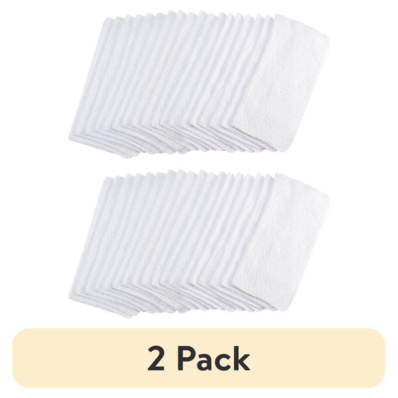 (2 Pack) Mainstays White Washcloths - 18 11x11 Cotton Face & Body Cloths with Quick-Dry