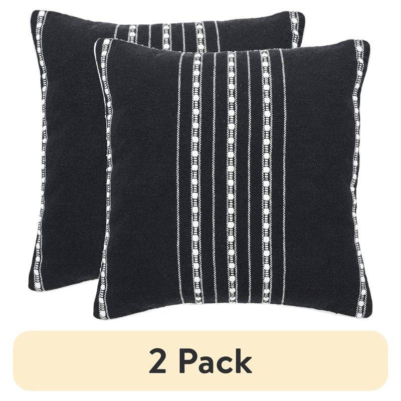 Black Stripe Cotton-Rich Decorative Pillow 18x18 Inches - 2 Pack - Black