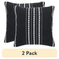 Black Stripe Cotton-Rich Decorative Pillow 18x18 Inches - 2 Pack - Black