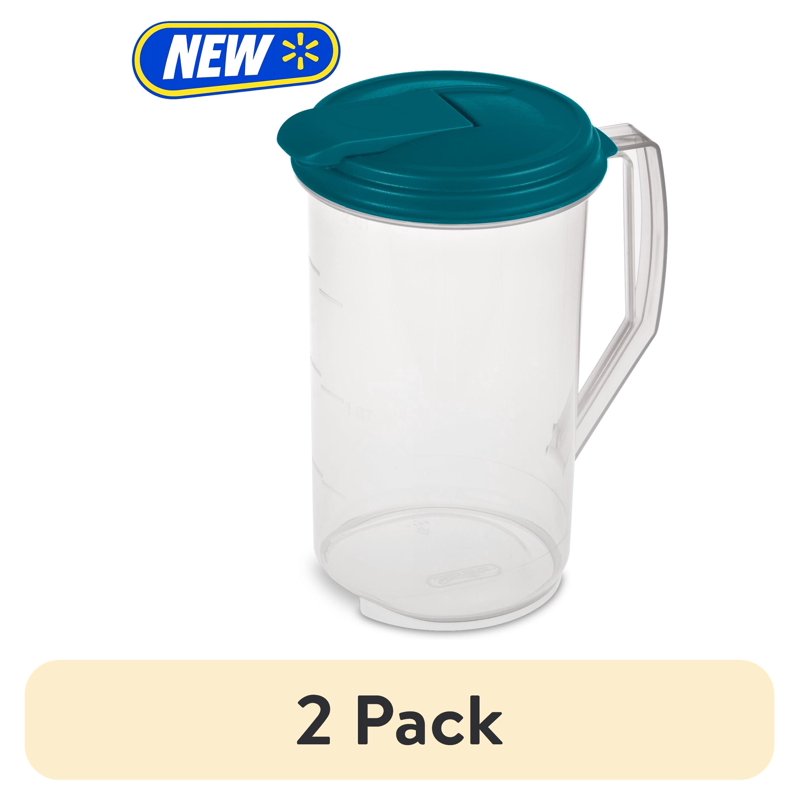 2 Pack Clear Plastic 2 Quart Round Pitcher with Flip-Top Spout