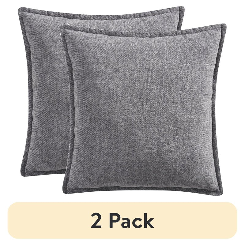 Gray Chenille Flanged Decorative Throw Pillow 22x22 - Set of 2