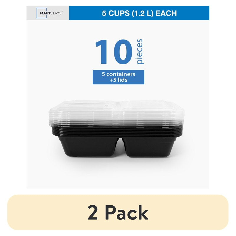 10-Piece Meal Prep Container Set - 3-Compartment, BPA-Free, 2 Pack