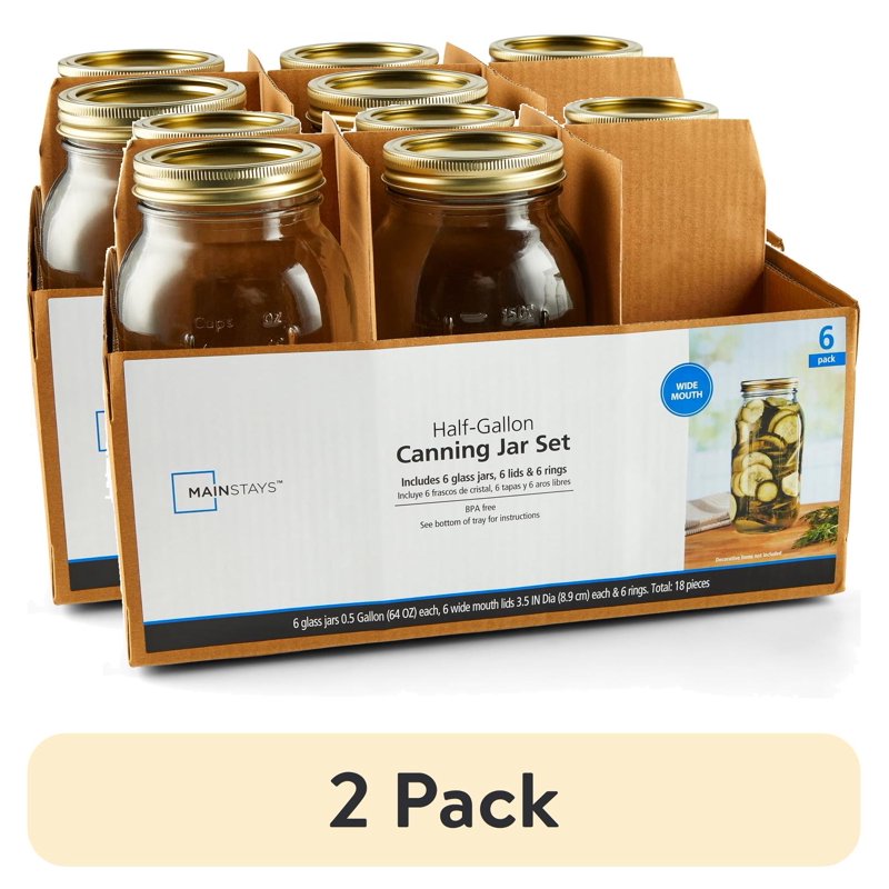 64 oz Wide Mouth Mason Jars - 2 Pack Glass Canning Jars