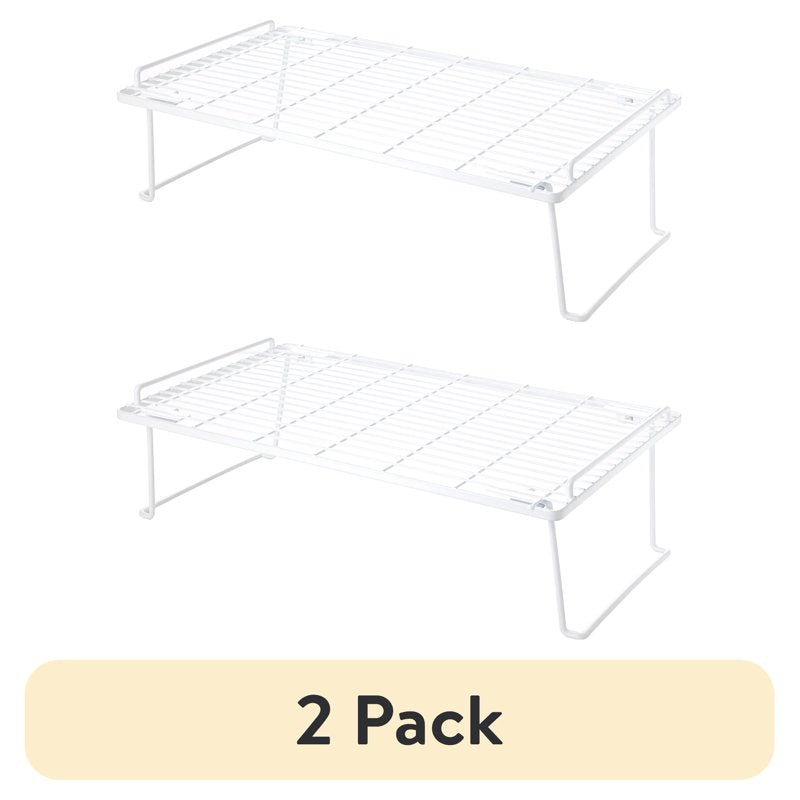 (2 Pack) Metal Wire Stacking Shelf Organizer for Kitchen & Pantry Storage - 22x10x7 White
