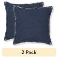 2 Pack Blue Throw Pillows with Ivory Whipstitch Edges 18x18 Inch Square - Mainstays Decorative Couch & Bed Accent Cushions