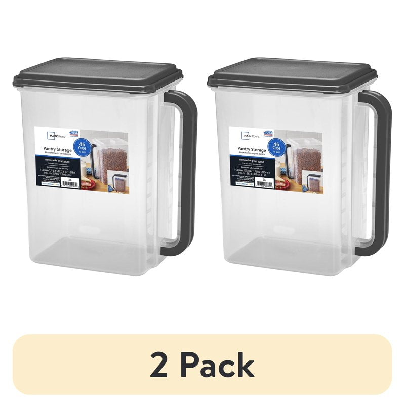 Large Plastic Food Storage Canisters with Lid and Handle - 2 Pack