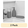 Grey Ceramic Bathroom Accessory Set - Soap Dispenser, Tumbler & Tray, 2 Pack